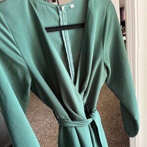 Emerald Green Long sleeve chiffon dress